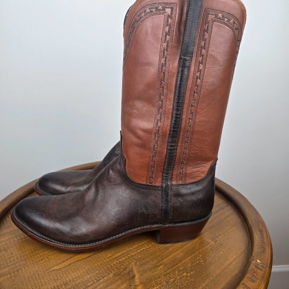LUCCHESE MEN'S SIZE 14D, MADE IN USA Handmade BROWN Calfskin Western Boots NWT - Picture 5 of 8